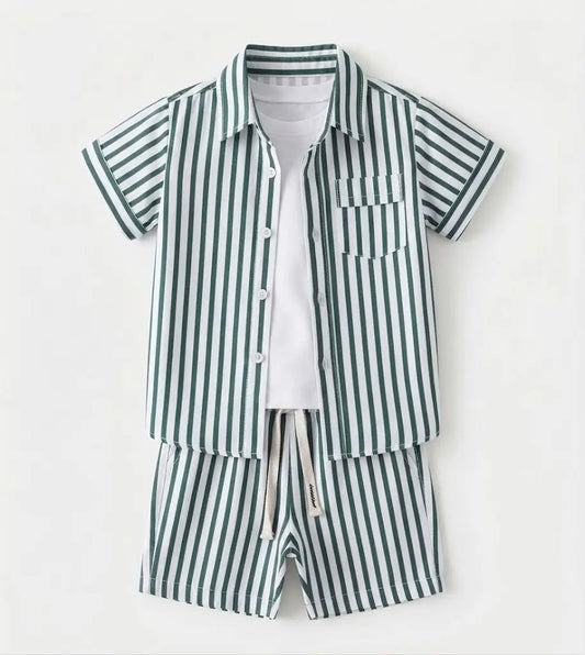 Striped One Pocket Shirt + T-Shirt + Shorts | Peakachu