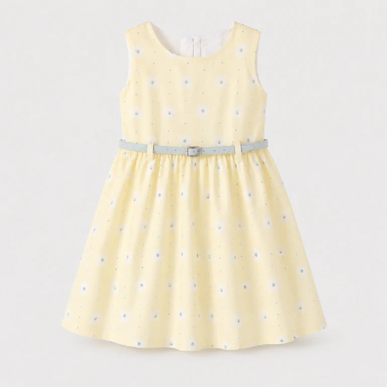 Flower Sleeveless Frock With Belt | Peakachu
