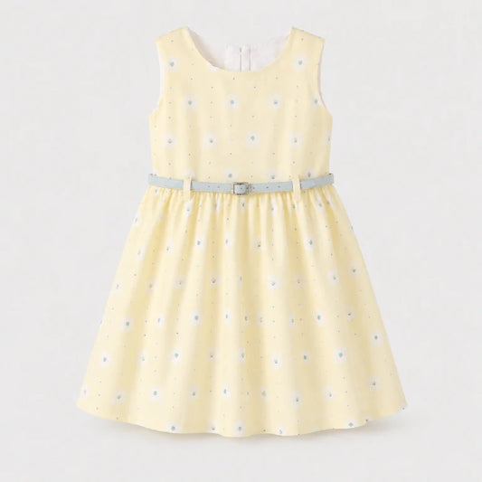 Flower Sleeveless Frock With Belt | Peakachu