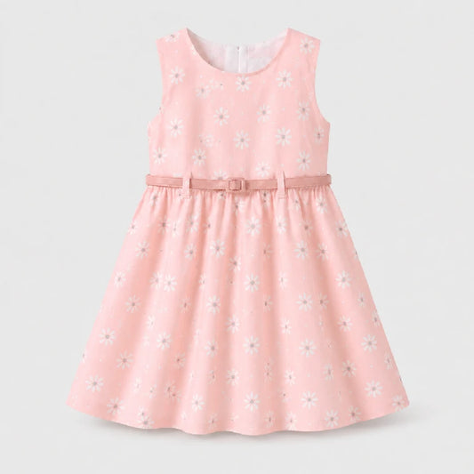 Flower Sleeveless Frock With Belt | Peakachu
