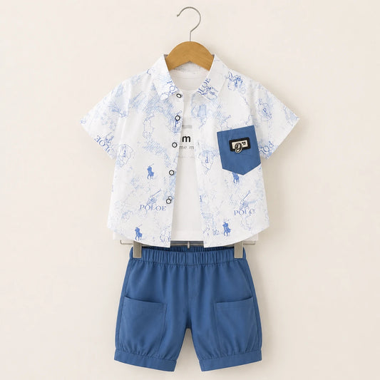 Graphic Button-Up Shirt + Inner T-shirt + Shorts | Peakachu