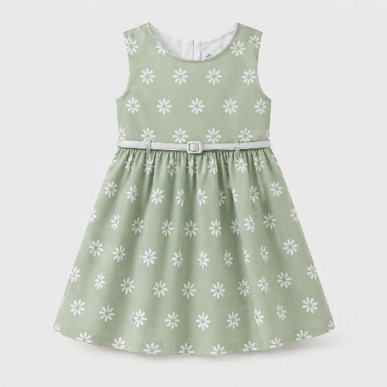 Flower Sleeveless Frock With Belt | Peakachu