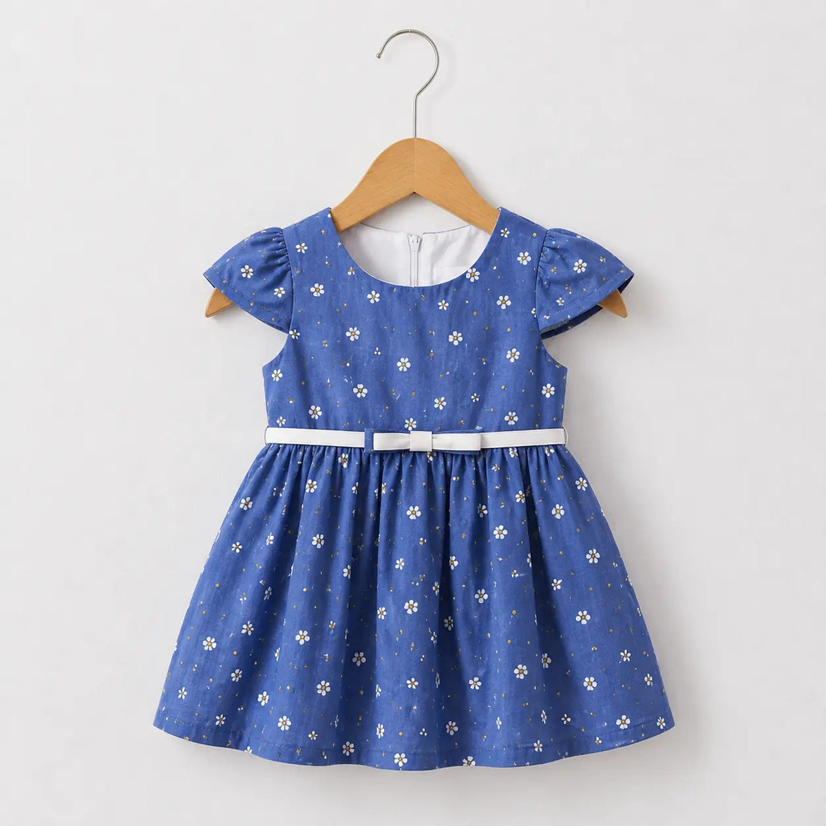 Sunflower Printed Cotton Frock With Belt | Peakachu