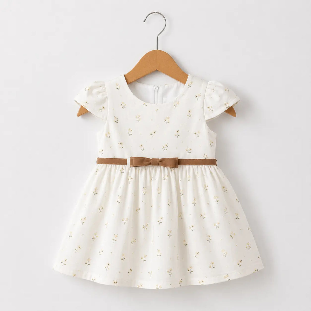 Sunflower Printed Cotton Frock With Belt | Peakachu