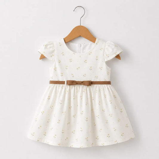 Sunflower Printed Cotton Frock With Belt | Peakachu