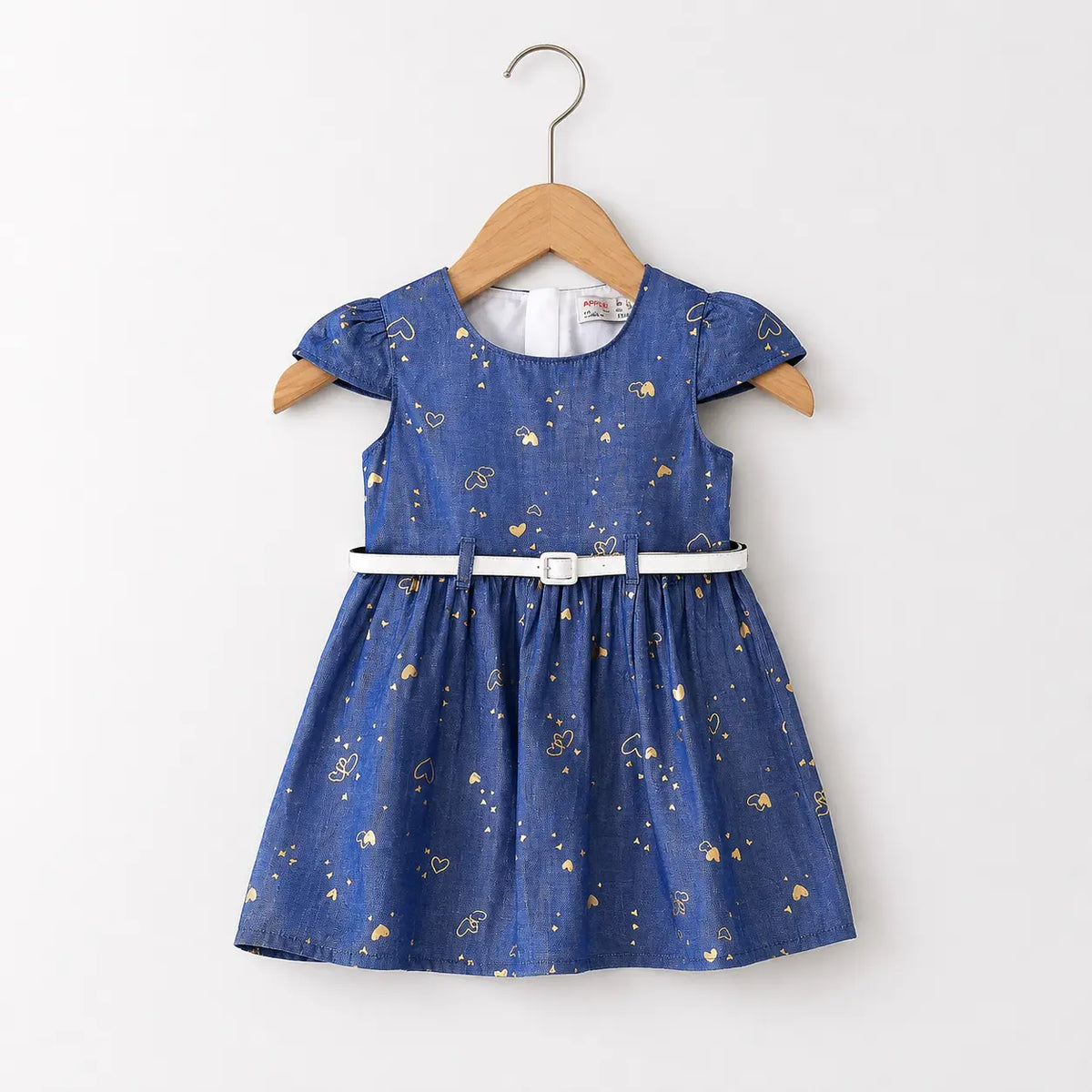 Heart Print Cotton Frock With Belt | Peakachu