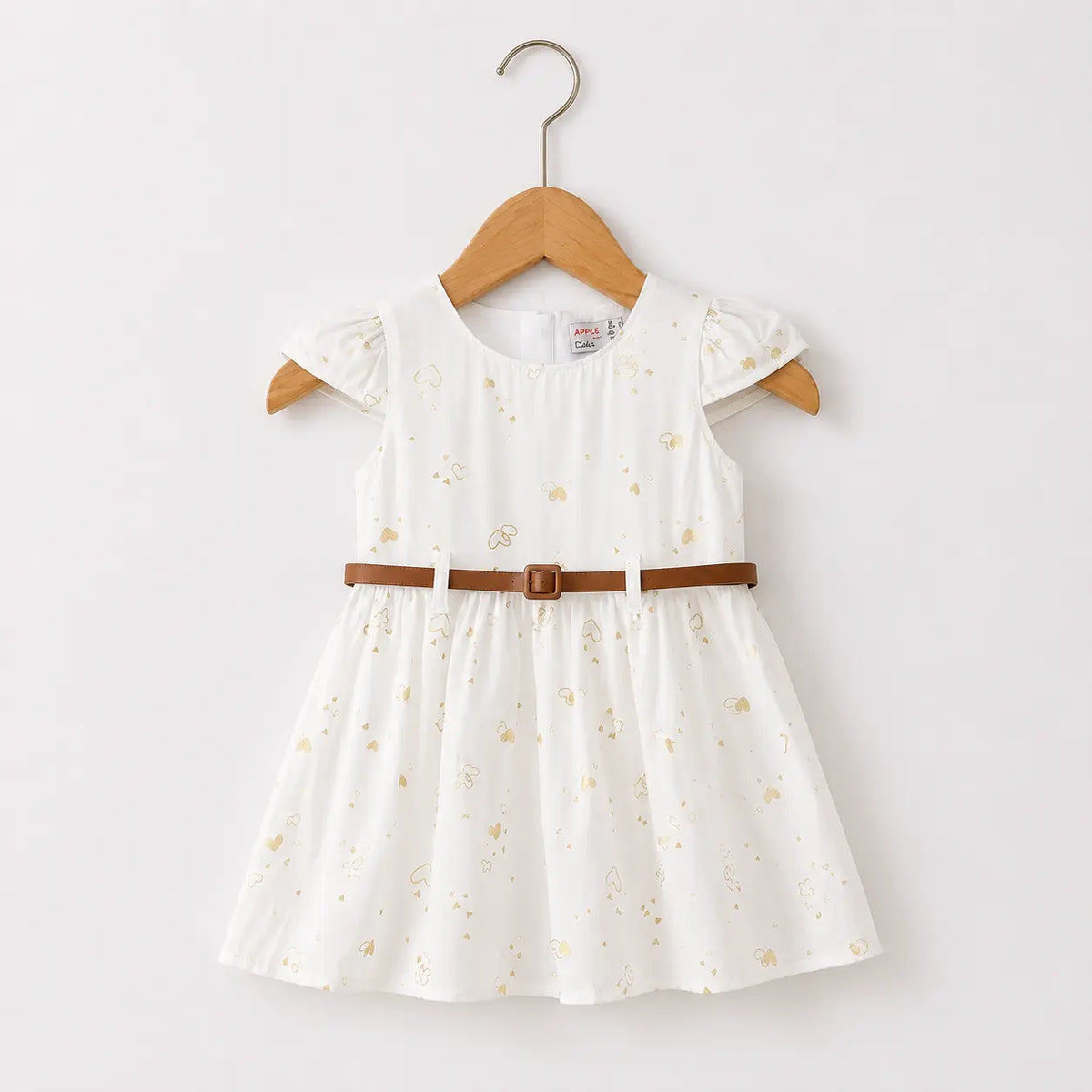 Heart Print Cotton Frock With Belt | Peakachu