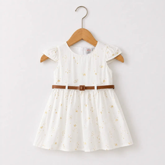 Heart Print Cotton Frock With Belt | Peakachu