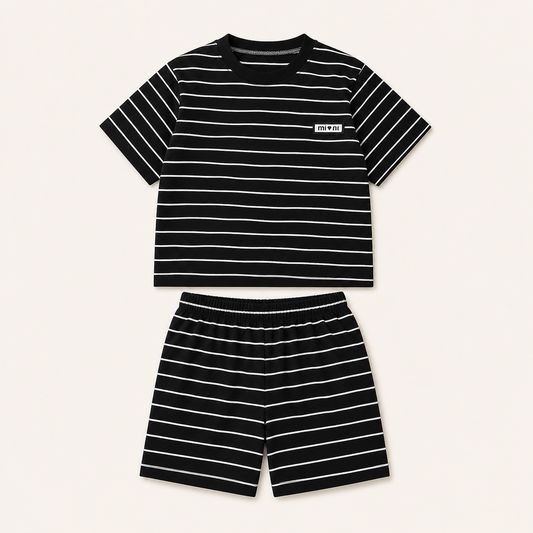 B/W Stripe Top + Shorts | Peakachu