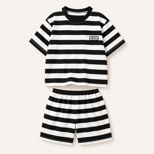 B/W Horizontal Stripe Top + Shorts | Peakachu
