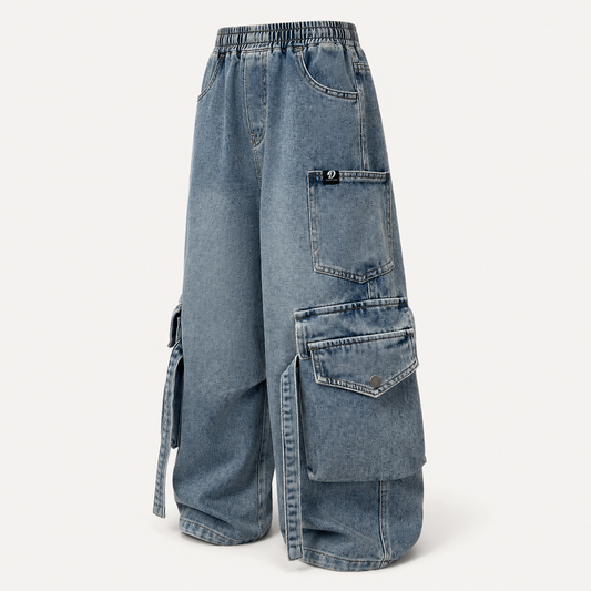 Wide-Leg Cargo Denim Pants | Peakachu