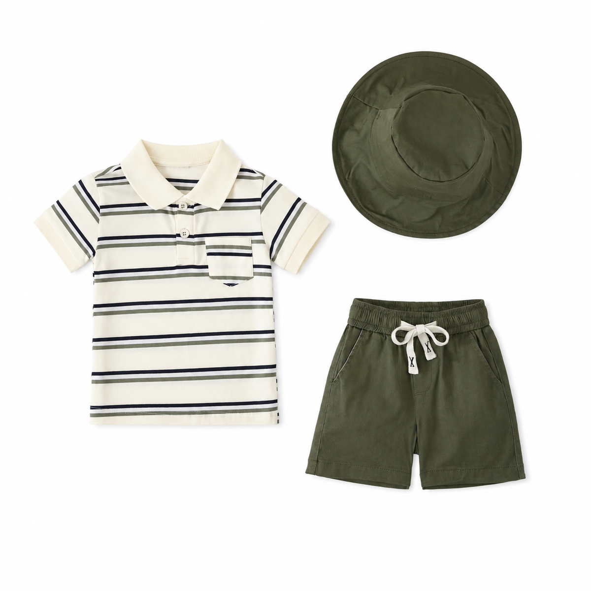 Stripped Polo Shirt + Shorts + Hat | Peakachu