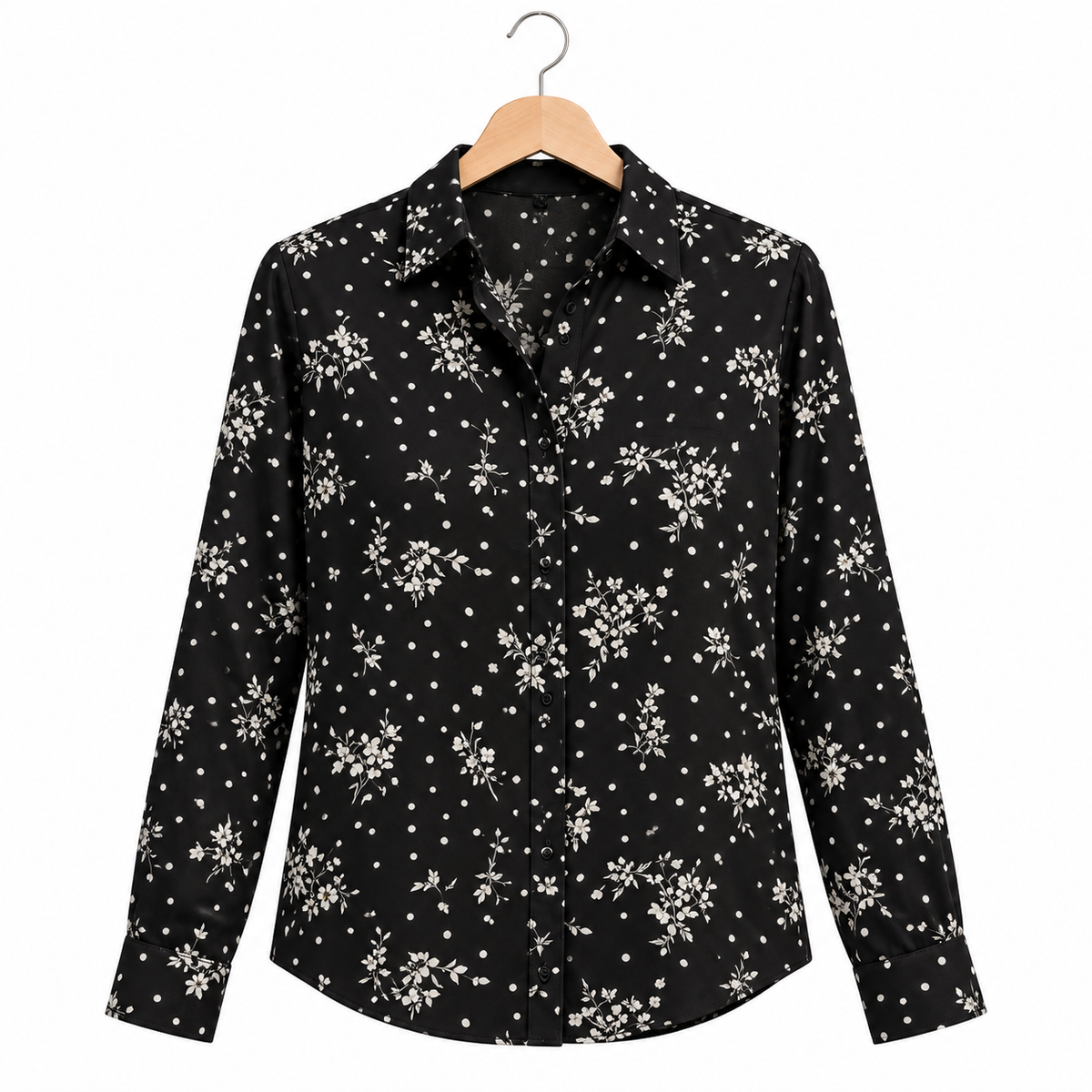 Button-Down Solid Floral Collar Shirt | Peakachu