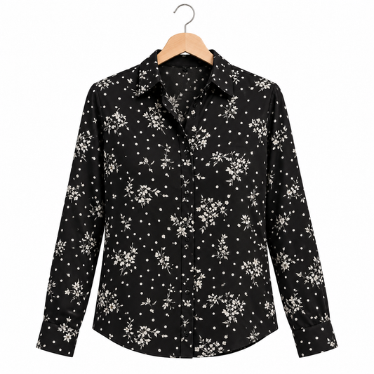 Button-Down Solid Floral Collar Shirt | Peakachu