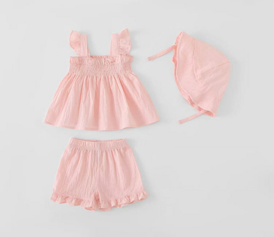 Ruffle Strap Top + Shorts + Bonnet | Peakachu