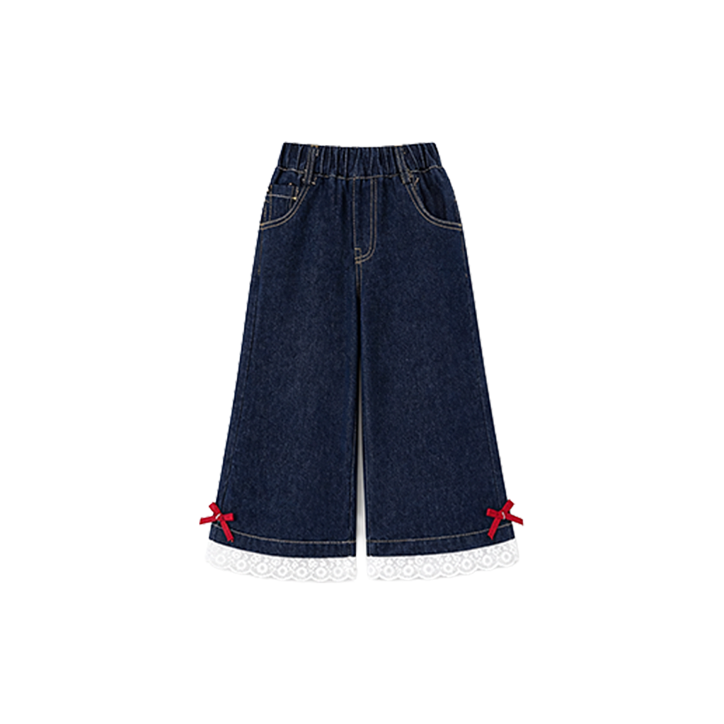 Wide-Leg Denim Pants with Bow Detail | Peakachu