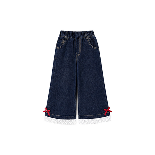 Wide-Leg Denim Pants with Bow Detail | Peakachu