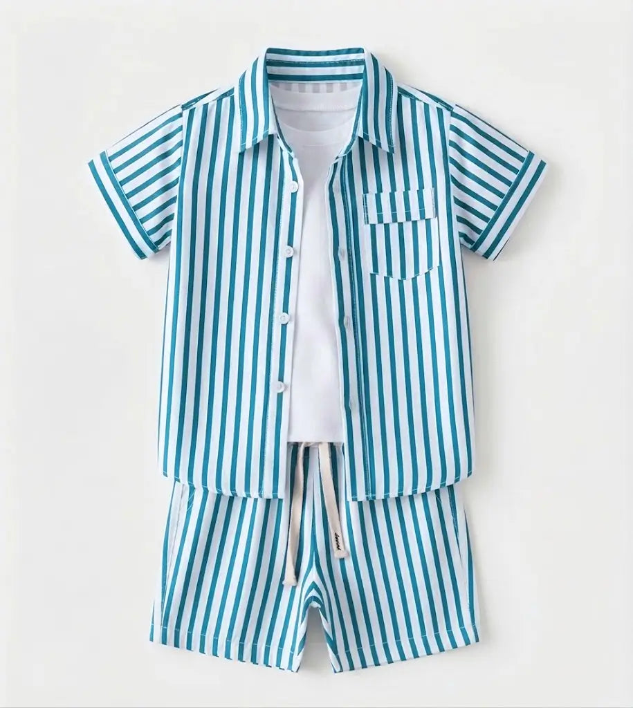 Striped One Pocket Shirt + T-Shirt + Shorts | Peakachu