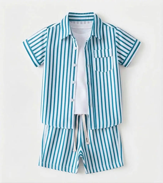 Striped One Pocket Shirt + T-Shirt + Shorts | Peakachu