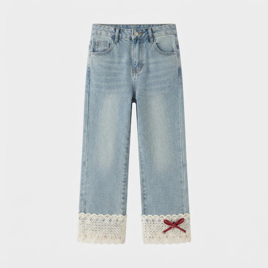 White Lace Denim Pants | Peakachu
