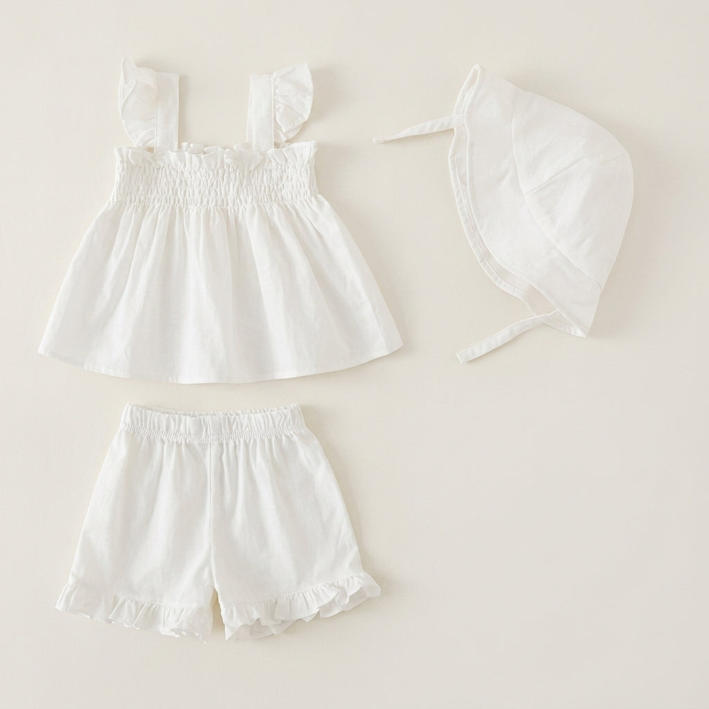 Ruffle Strap Top + Shorts + Bonnet | Peakachu