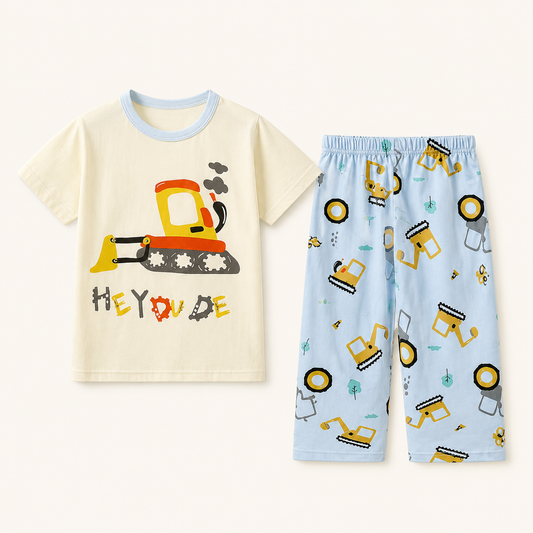 Graphic Excavator Pajama Set | Peakachu