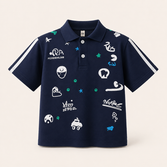 Boys Polo Shirt- Graphic & Arm Stripes | Peakachu