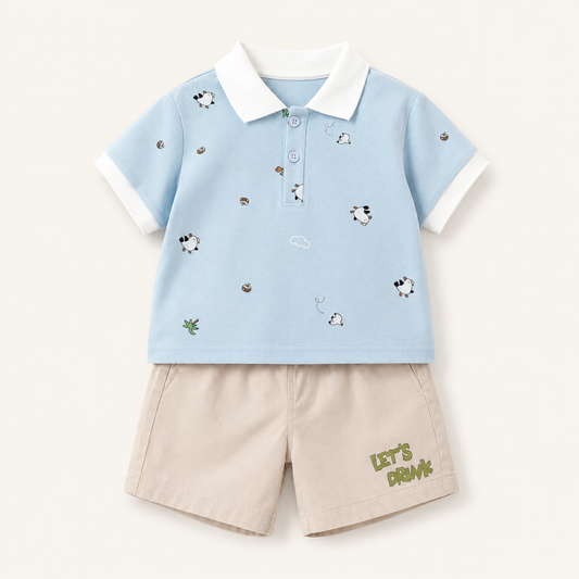 White Collar Graphic Polo Shirt + Shorts | Peakachu