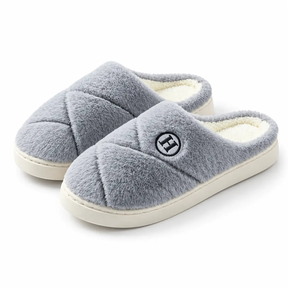 Grey Plush House Slippers | Peakachu