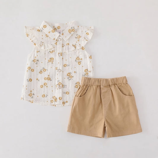 White Floral Ruffle Shirt + Shorts | Peakachu