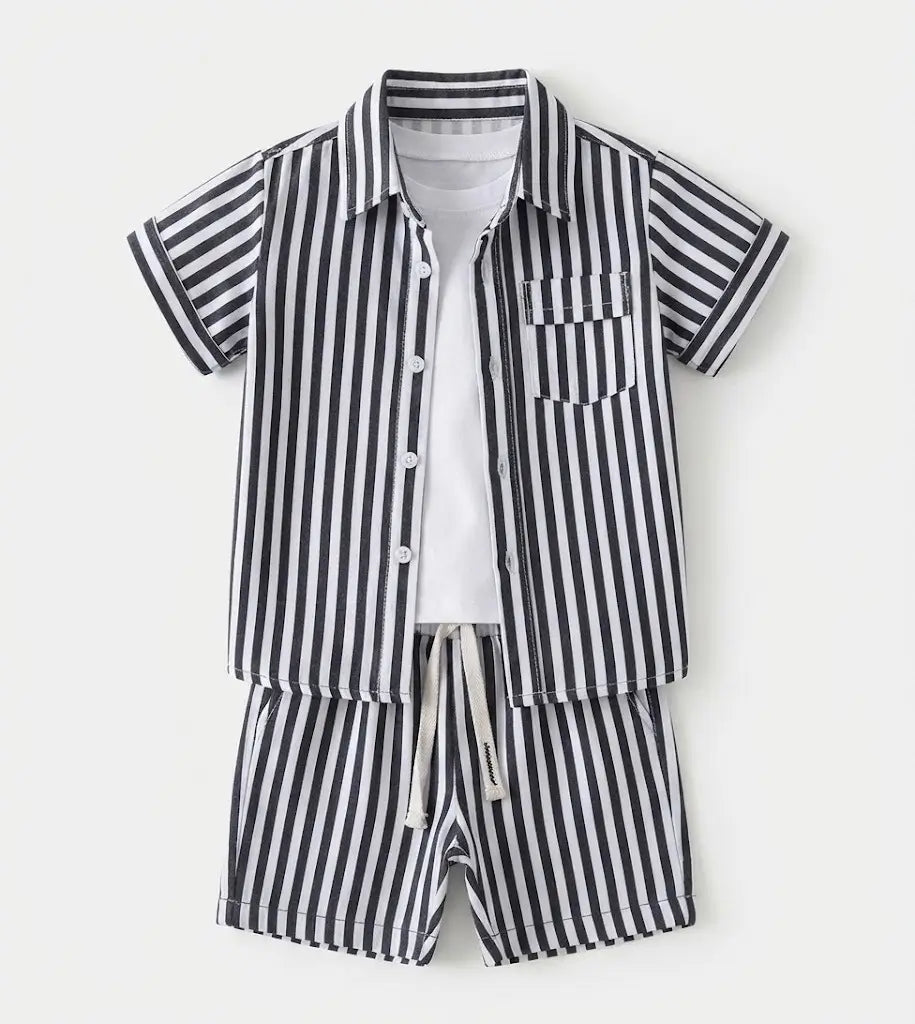 Striped One Pocket Shirt + T-Shirt + Shorts | Peakachu