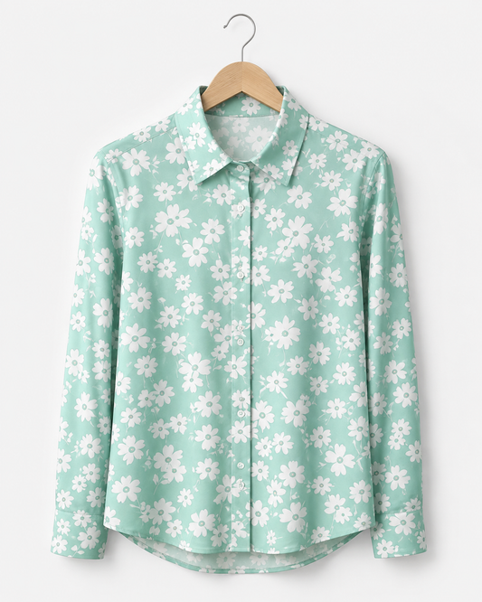 White Floral Blossom Button-Down Shirt | Peakachu